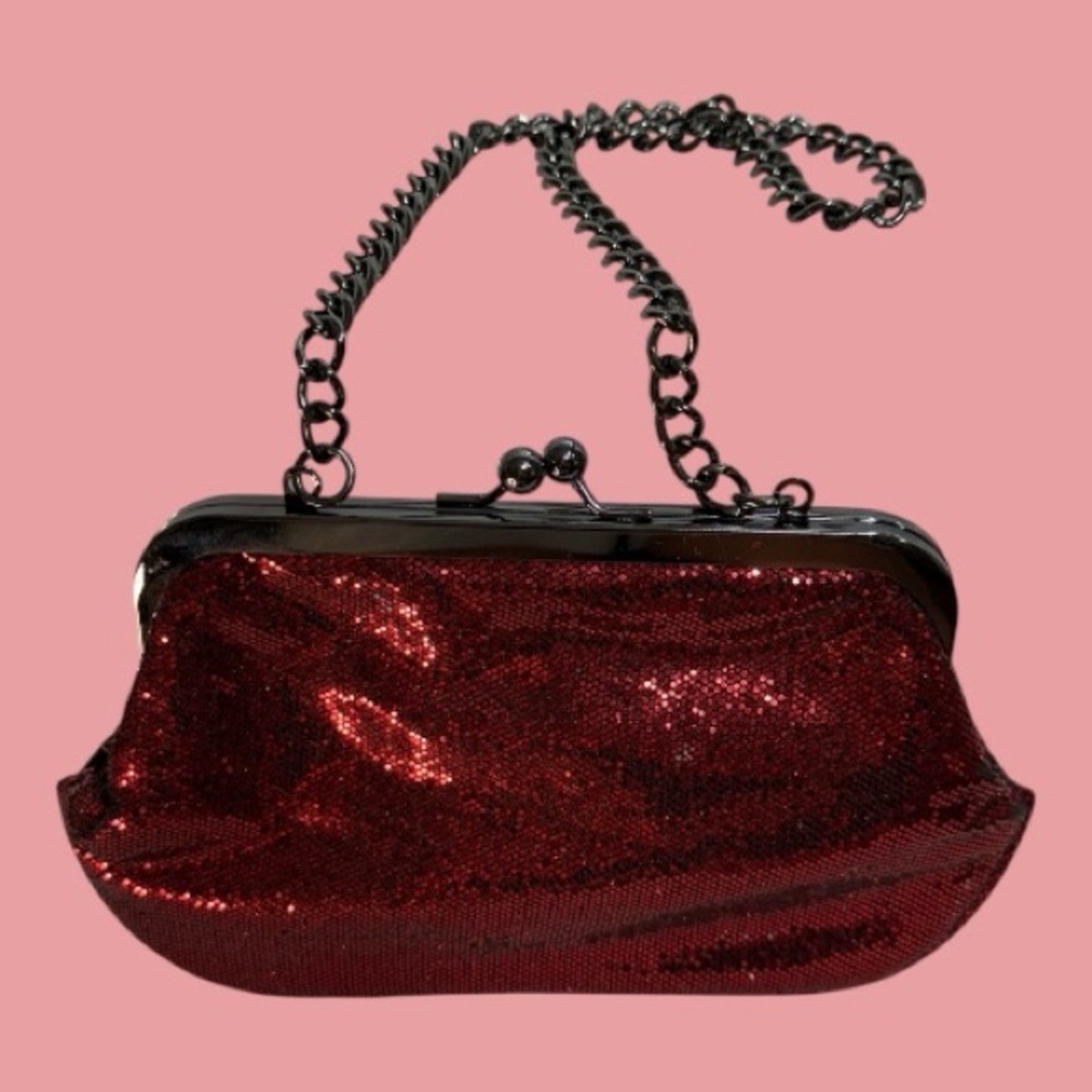 Express Ruby Red Beaded Snap Close Evening Bag Wi… - image 2